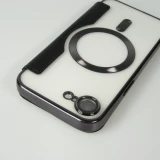 Fourre iPhone 16e - Flip electroplate avec MagSafe et rabat en cuir - Noir