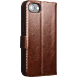 Fourre iPhone 17e / 16e - Flip Qialino cuir véritable avec fermeture magnétique - Brun