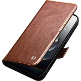 Fourre iPhone 17e / 16e - Flip Qialino cuir véritable avec fermeture magnétique - Brun