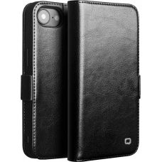 Fourre iPhone 17e / 16e - Flip Qialino cuir véritable avec fermeture magnétique - Noir
