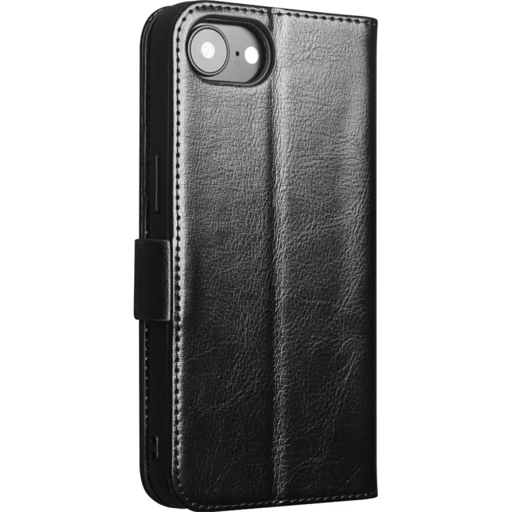 Fourre iPhone 17e / 16e - Flip Qialino cuir véritable avec fermeture magnétique - Noir