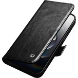 Fourre iPhone 17e / 16e - Flip Qialino cuir véritable avec fermeture magnétique - Noir