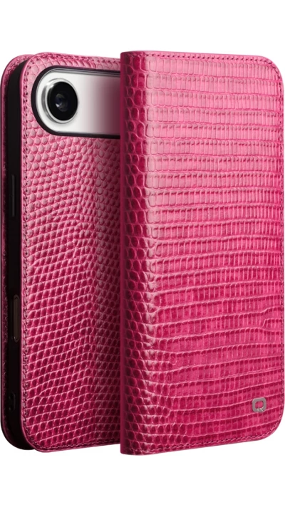 iPhone Air Case Hülle - Qialino Croco Flip Echtleder - Rosa