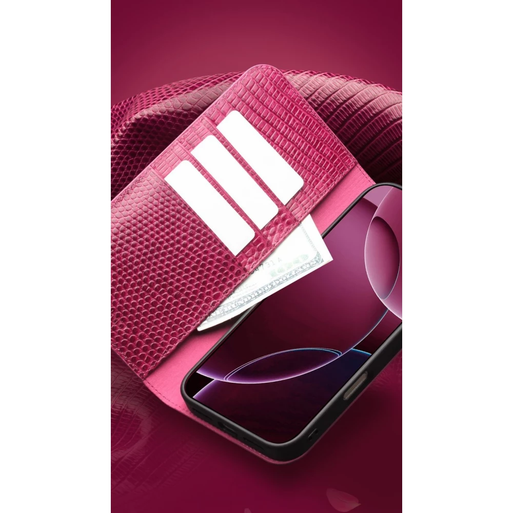 iPhone Air Case Hülle - Qialino Croco Flip Echtleder - Rosa