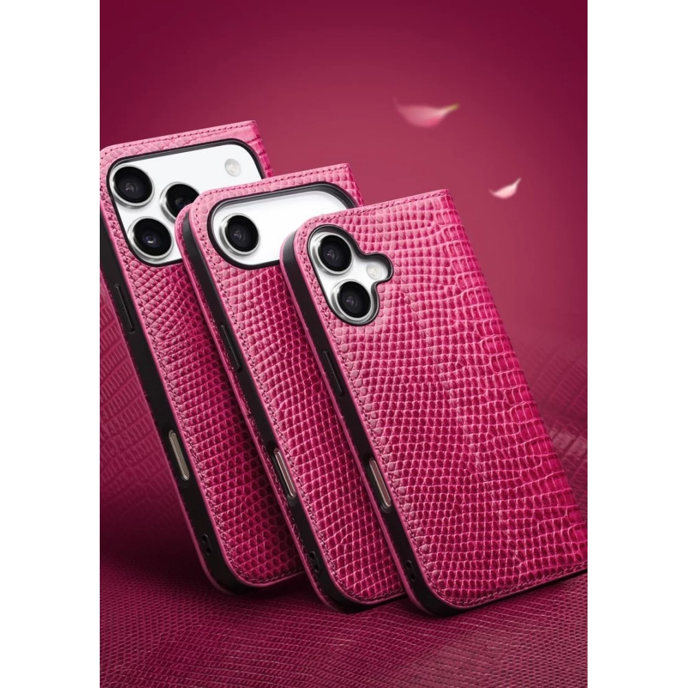 iPhone Air Case Hülle - Qialino Croco Flip Echtleder - Rosa