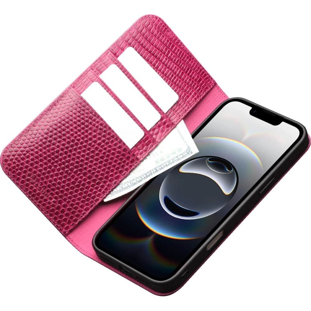 iPhone Air Case Hülle - Qialino Croco Flip Echtleder - Rosa
