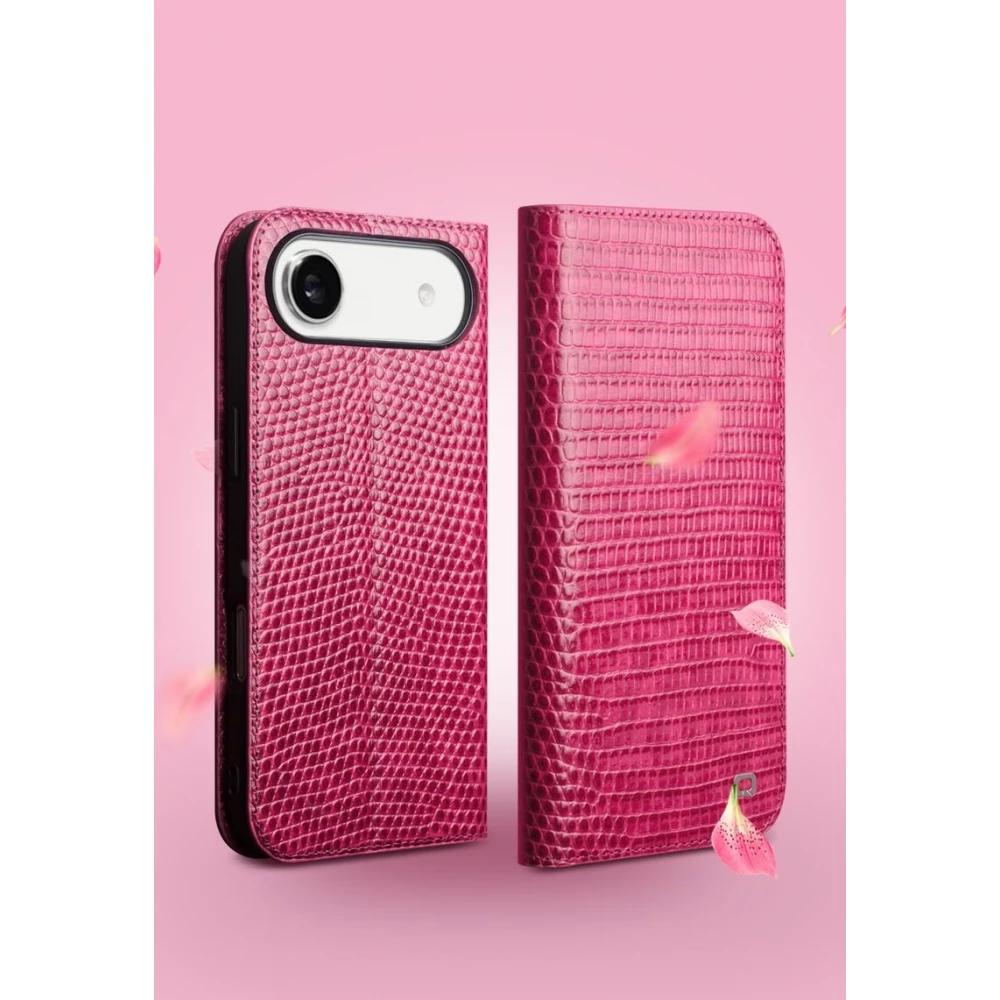 iPhone Air Case Hülle - Qialino Croco Flip Echtleder - Rosa