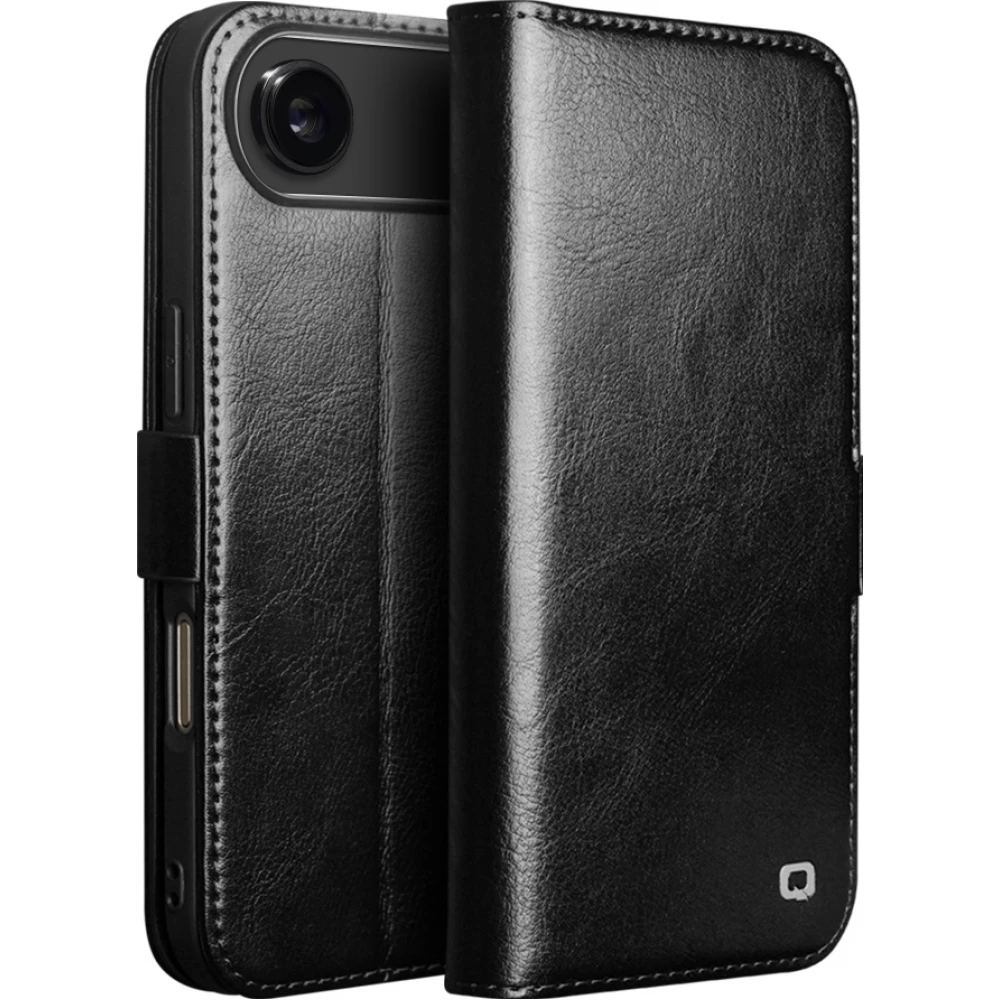 iPhone Air Case Hülle - Flip Qialino Echtleder mit magnetischem Verschluss - Schwarz