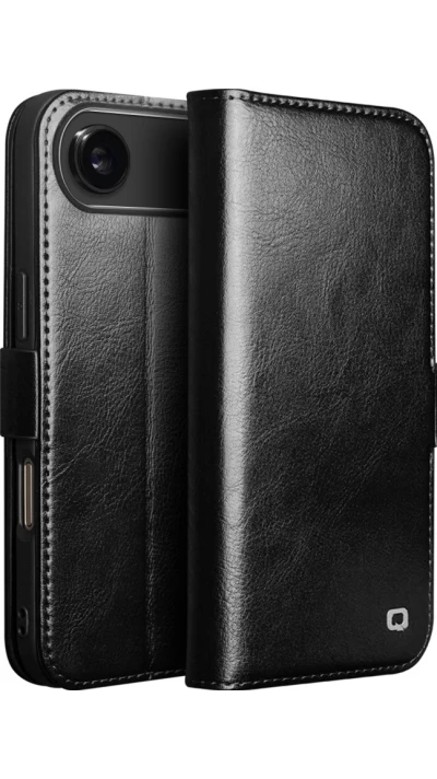 iPhone Air Case Hülle - Flip Qialino Echtleder mit magnetischem Verschluss - Schwarz