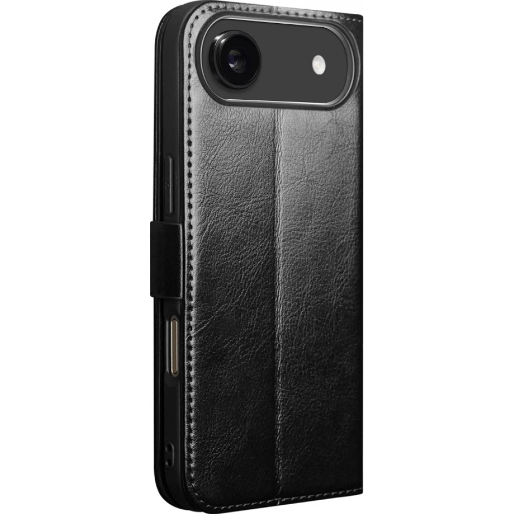 iPhone Air Case Hülle - Flip Qialino Echtleder mit magnetischem Verschluss - Schwarz