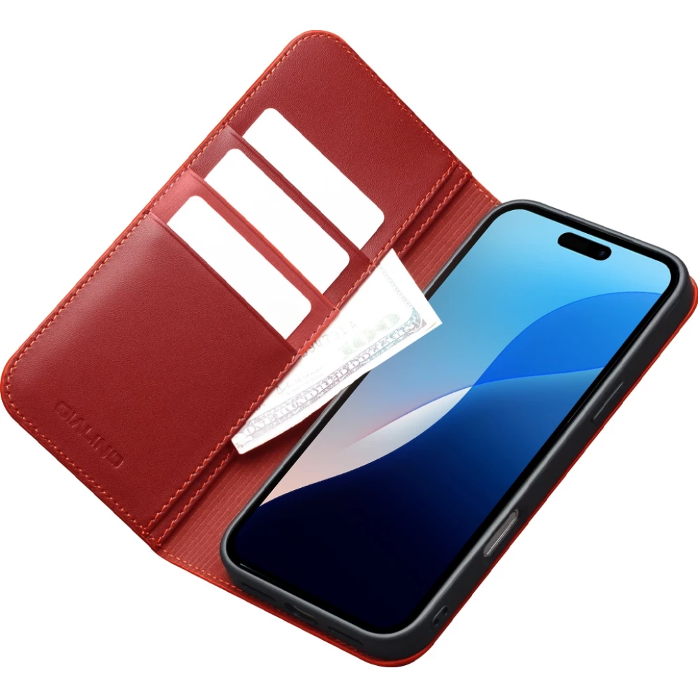 iPhone Air Case Hülle - Qialino Flip Matt Wallet Echtleder - Rot