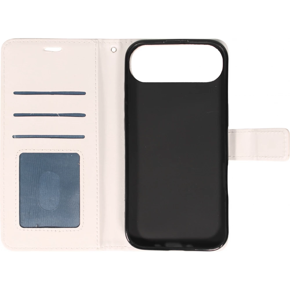Fourre iPhone Air - Premium Flip cuir lisse porte-cartes - Blanc