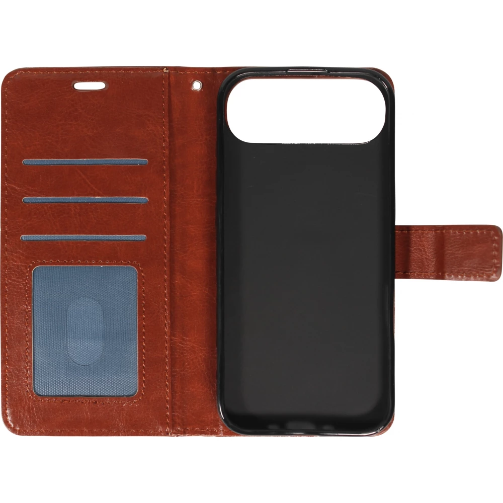 Fourre iPhone Air - Premium Flip cuir lisse porte-cartes - Brun
