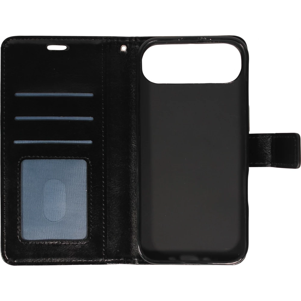 Fourre iPhone Air - Premium Flip cuir lisse porte-cartes - Noir