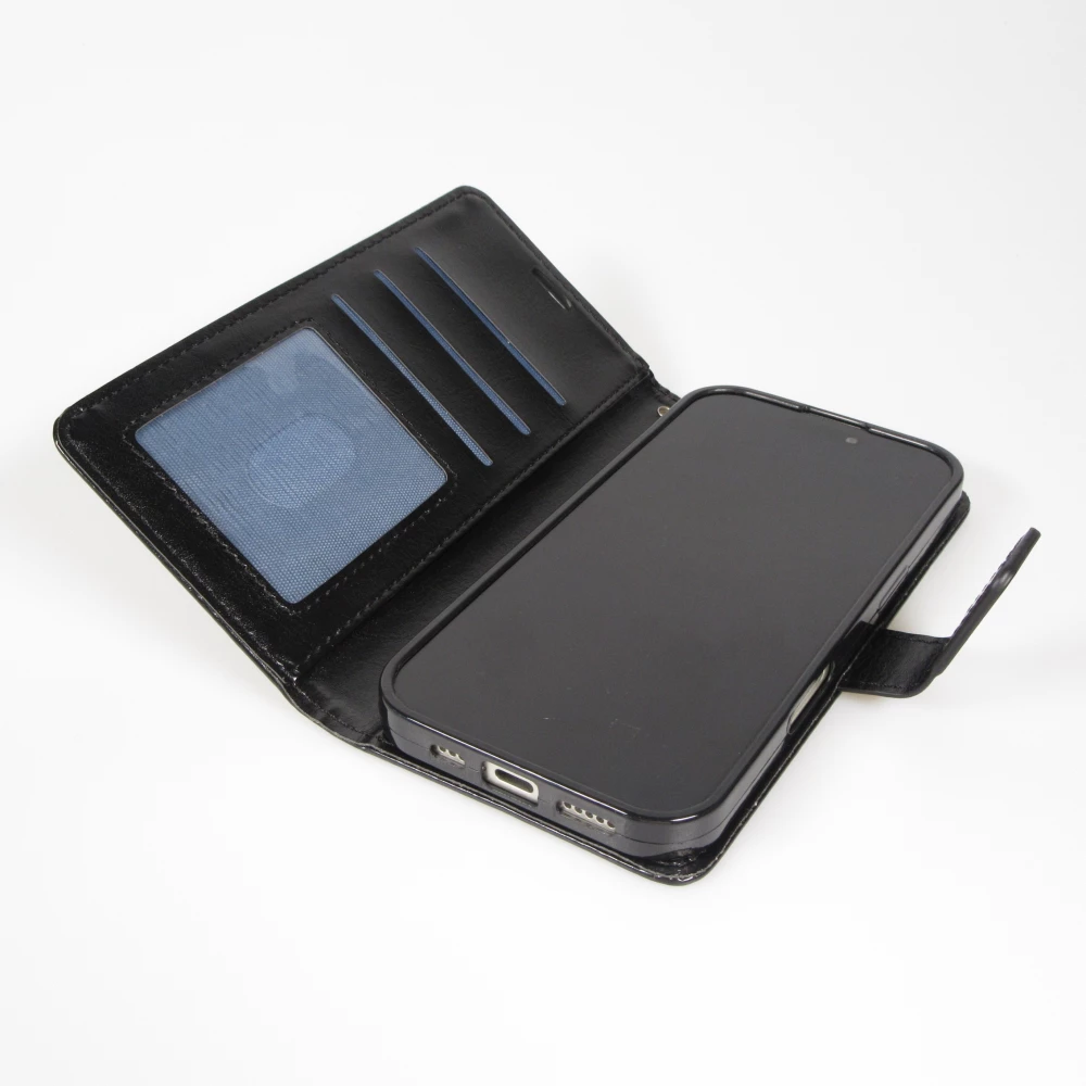 Fourre iPhone Air - Premium Flip cuir lisse porte-cartes - Noir