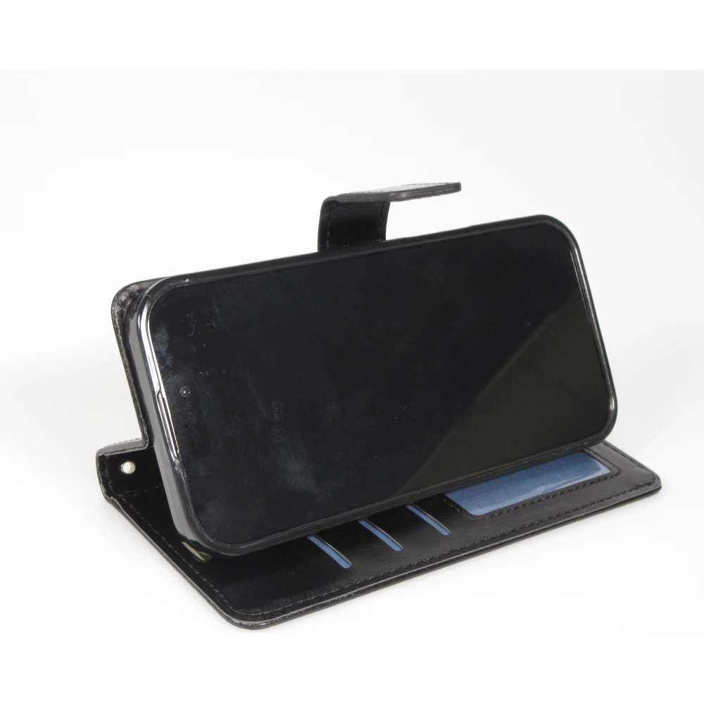 Fourre iPhone Air - Premium Flip cuir lisse porte-cartes - Noir