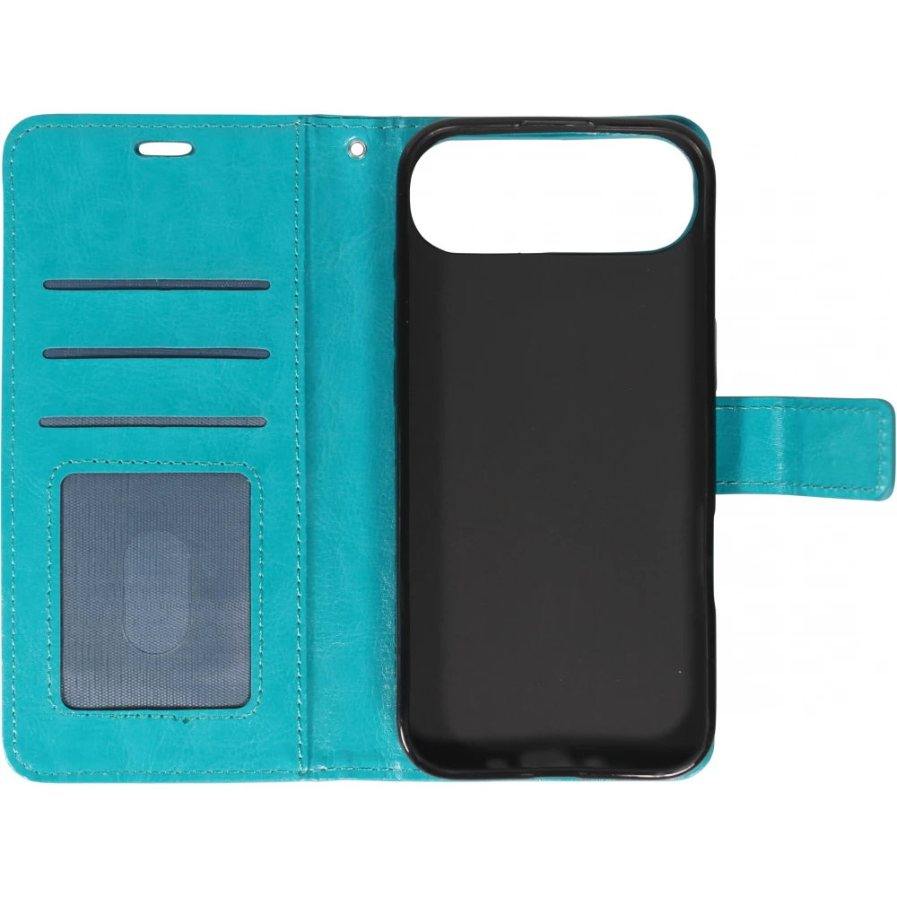 Fourre iPhone Air - Premium Flip cuir lisse porte-cartes - Turquoise