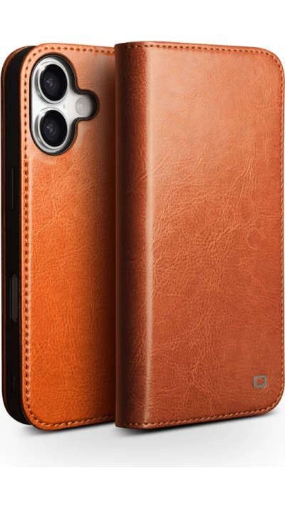 Fourre iPhone 17 - Flip Qialino Classic Wallet cuir véritable - Brun clair