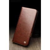 Fourre iPhone 17 - Flip Qialino Classic Wallet cuir véritable - Brun clair