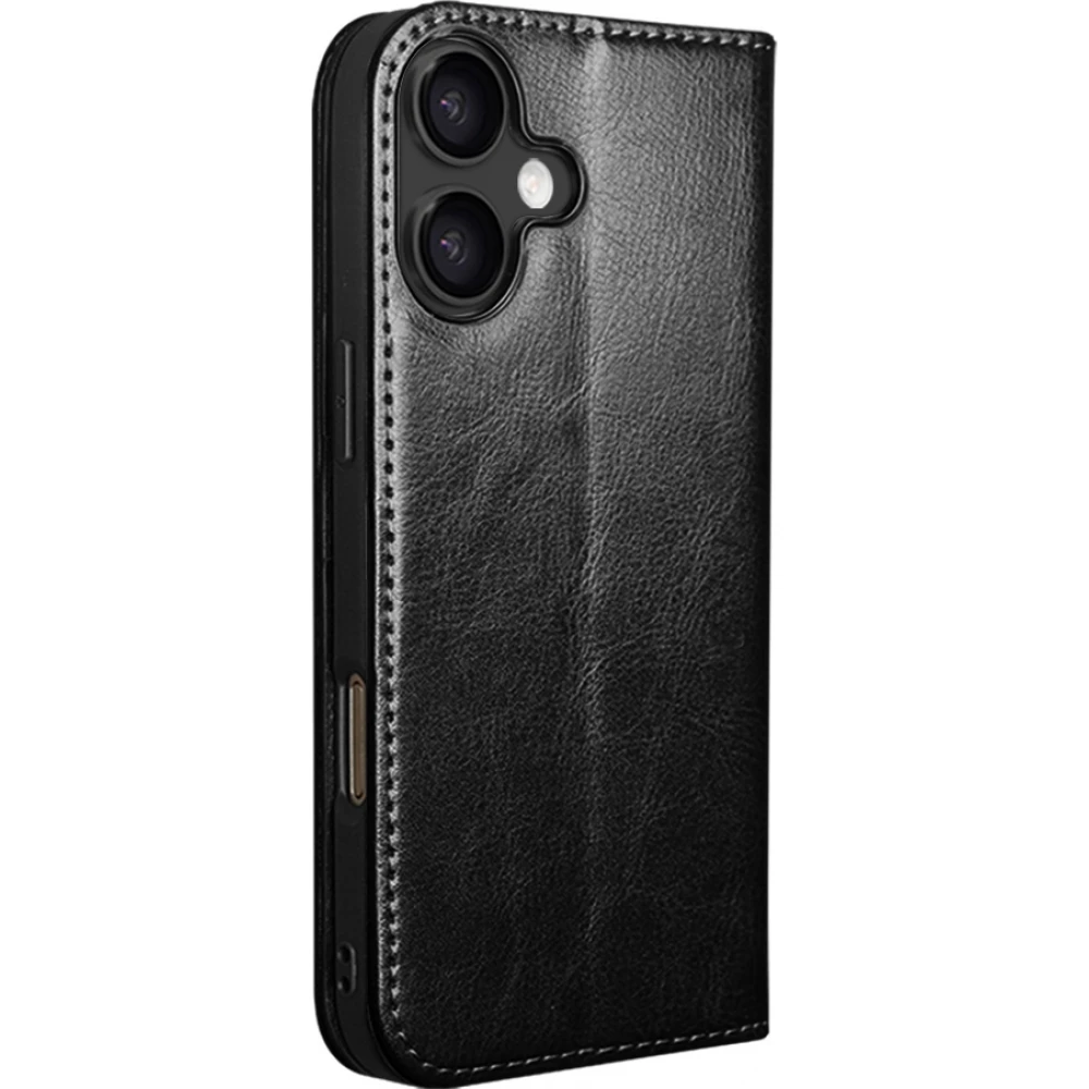 Fourre iPhone 17 - Flip Qialino Classic Wallet cuir véritable - Noir