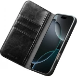 Fourre iPhone 17 - Flip Qialino Classic Wallet cuir véritable - Noir