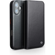iPhone 17 Case Hülle - Qialino Flip Matt Wallet Echtleder - Schwarz