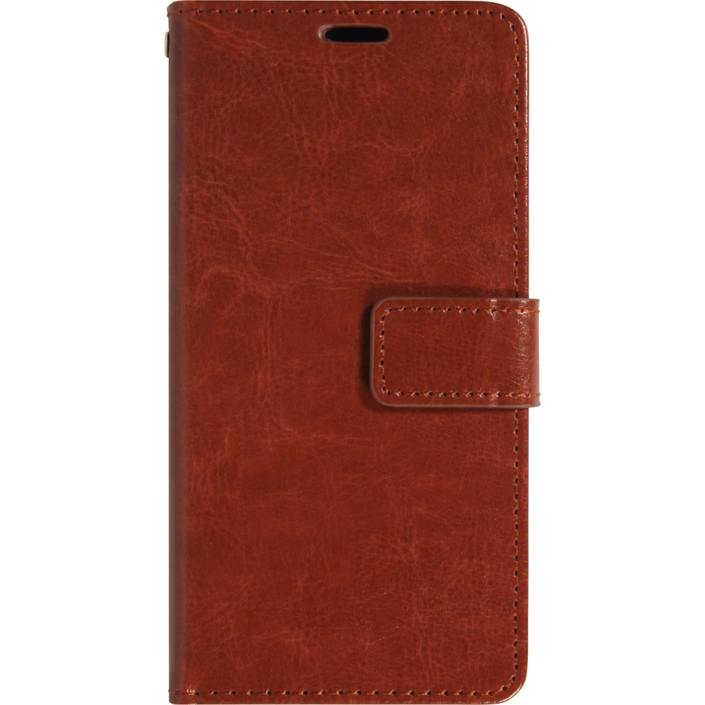 Fourre iPhone 17 - Premium Flip cuir lisse porte-cartes - Brun