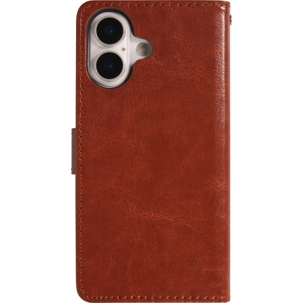 Fourre iPhone 17 - Premium Flip cuir lisse porte-cartes - Brun