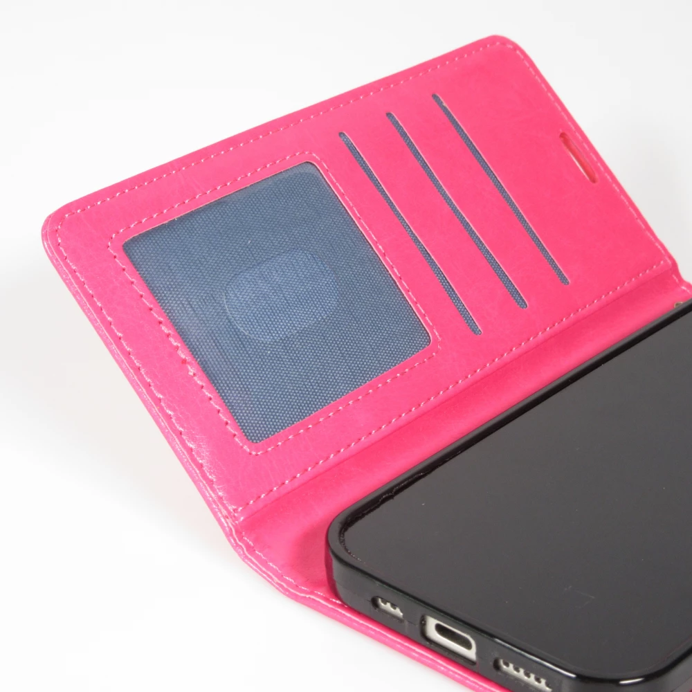 Fourre iPhone 17 - Premium Flip cuir lisse porte-cartes - Rose foncé