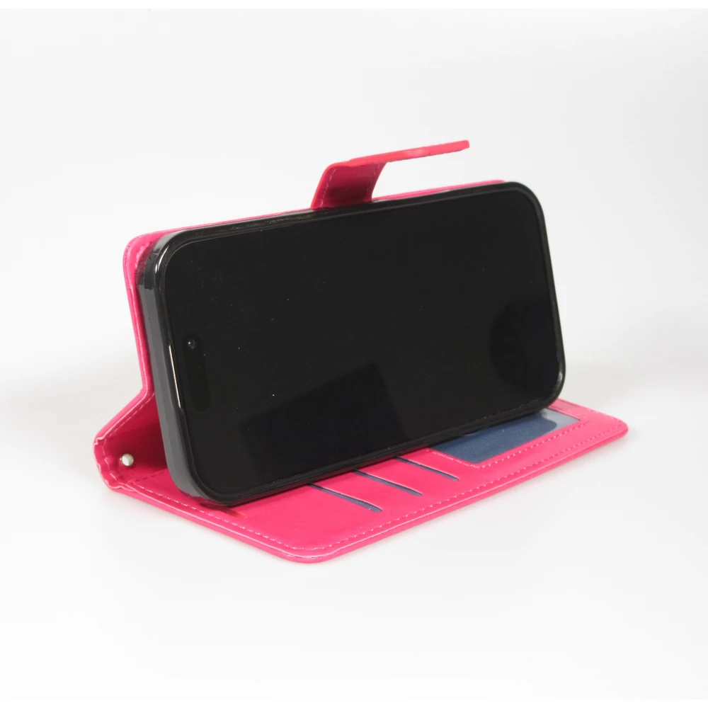 Fourre iPhone 17 - Premium Flip cuir lisse porte-cartes - Rose foncé