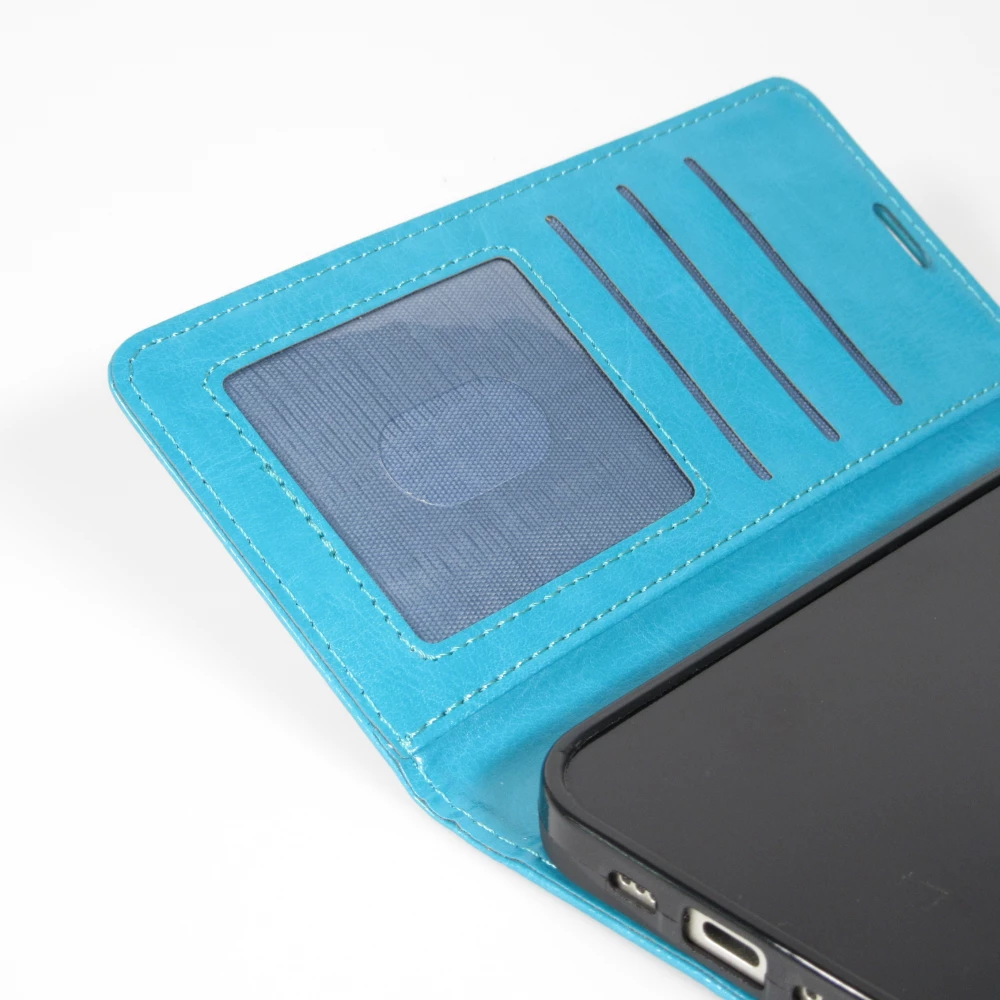 Fourre iPhone 17 - Premium Flip cuir lisse porte-cartes - Turquoise