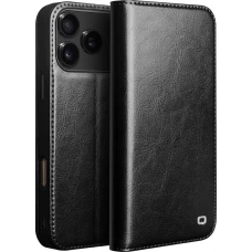 iPhone 17 Pro Max Case Hülle - Qialino Flip Classic Wallet Echtleder - Schwarz