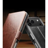iPhone 17 Pro Case Hülle - Flip Qialino Echtleder mit magnetischem Verschluss - Braun
