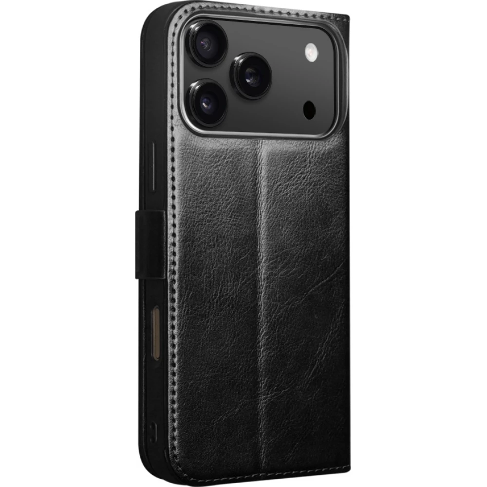 Fourre iPhone 17 Pro - Flip Qialino cuir véritable avec fermeture magnétique - Noir