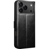 Fourre iPhone 17 Pro - Flip Qialino cuir véritable avec fermeture magnétique - Noir