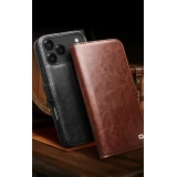 Fourre iPhone 17 Pro - Flip Qialino cuir véritable avec fermeture magnétique - Noir