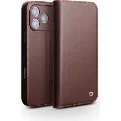 iPhone 17 Pro Case Hülle - Qialino Flip Matt Wallet Echtleder - Braun