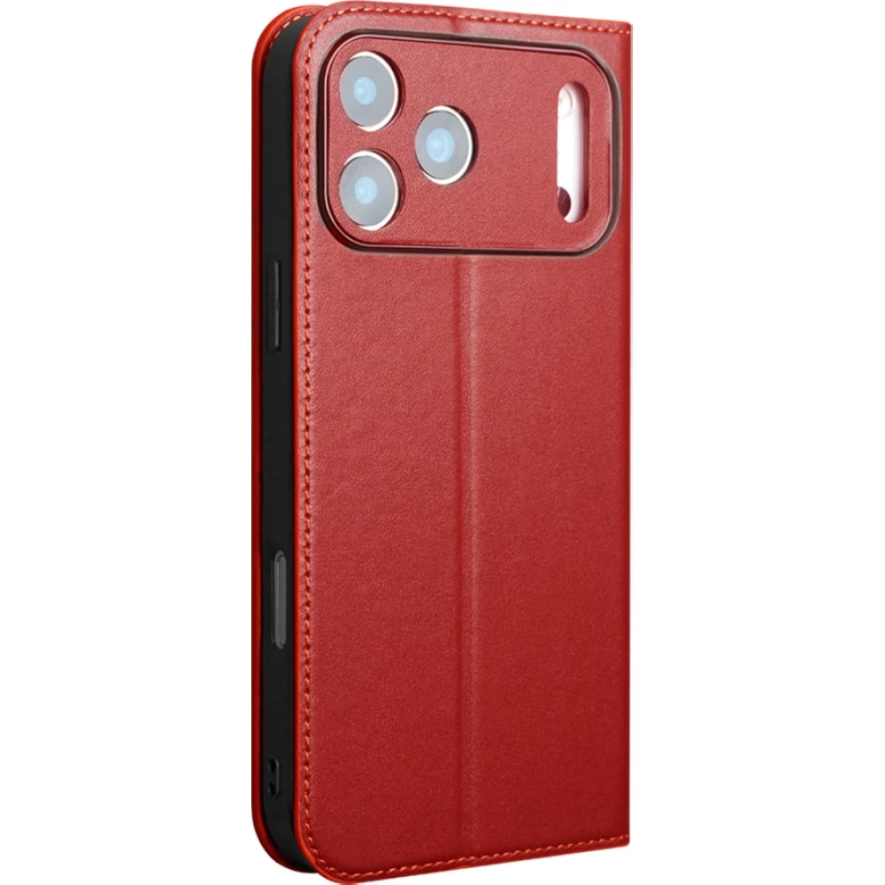 Fourre iPhone 17 Pro - Flip Qialino Matt Wallet cuir véritable - Rouge
