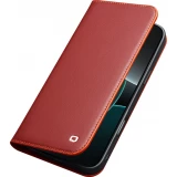 Fourre iPhone 17 Pro - Flip Qialino Matt Wallet cuir véritable - Rouge
