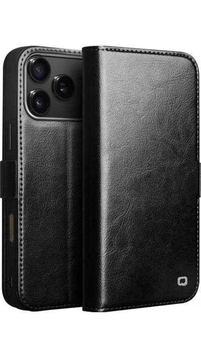 Fourre iPhone 17 Pro Max - Flip Qialino cuir véritable avec fermeture magnétique - Noir
