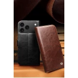 Fourre iPhone 17 Pro Max - Flip Qialino cuir véritable avec fermeture magnétique - Noir
