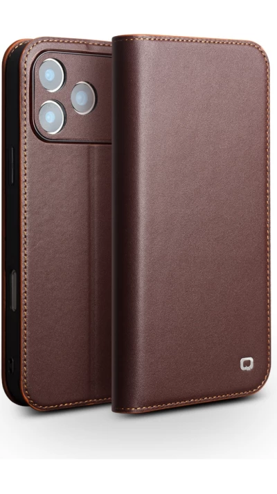 iPhone 17 Pro Max Case Hülle - Qialino Flip Matt Wallet Echtleder - Braun