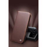 Fourre iPhone 17 Pro Max - Flip Qialino Matt Wallet cuir véritable - Brun foncé mat