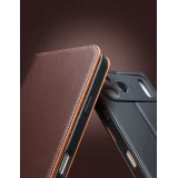 Fourre iPhone 17 Pro Max - Flip Qialino Matt Wallet cuir véritable - Brun foncé mat