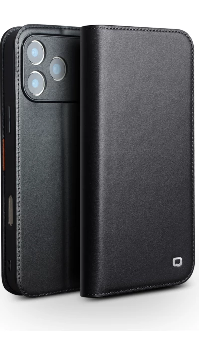 iPhone 17 Pro Max Case Hülle - Qialino Flip Matt Wallet Echtleder - Schwarz