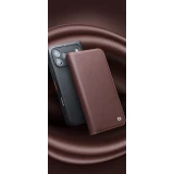 Fourre iPhone 17 Pro Max - Flip Qialino Matt Wallet cuir véritable - Noir