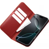 Fourre iPhone 17 Pro Max - Flip Qialino Matt Wallet cuir véritable - Rouge