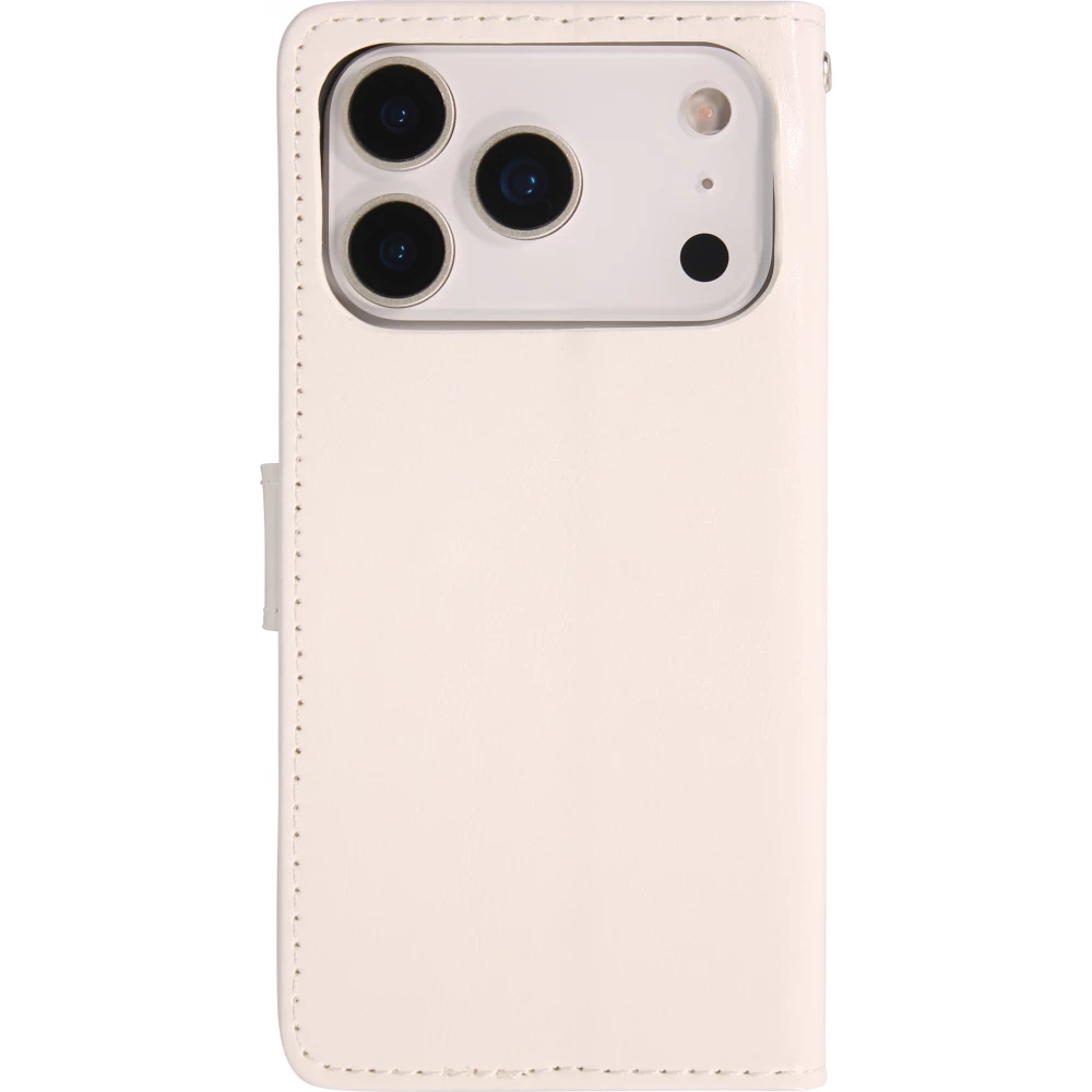 Fourre iPhone 17 Pro Max - Premium Flip cuir lisse porte-cartes - Blanc