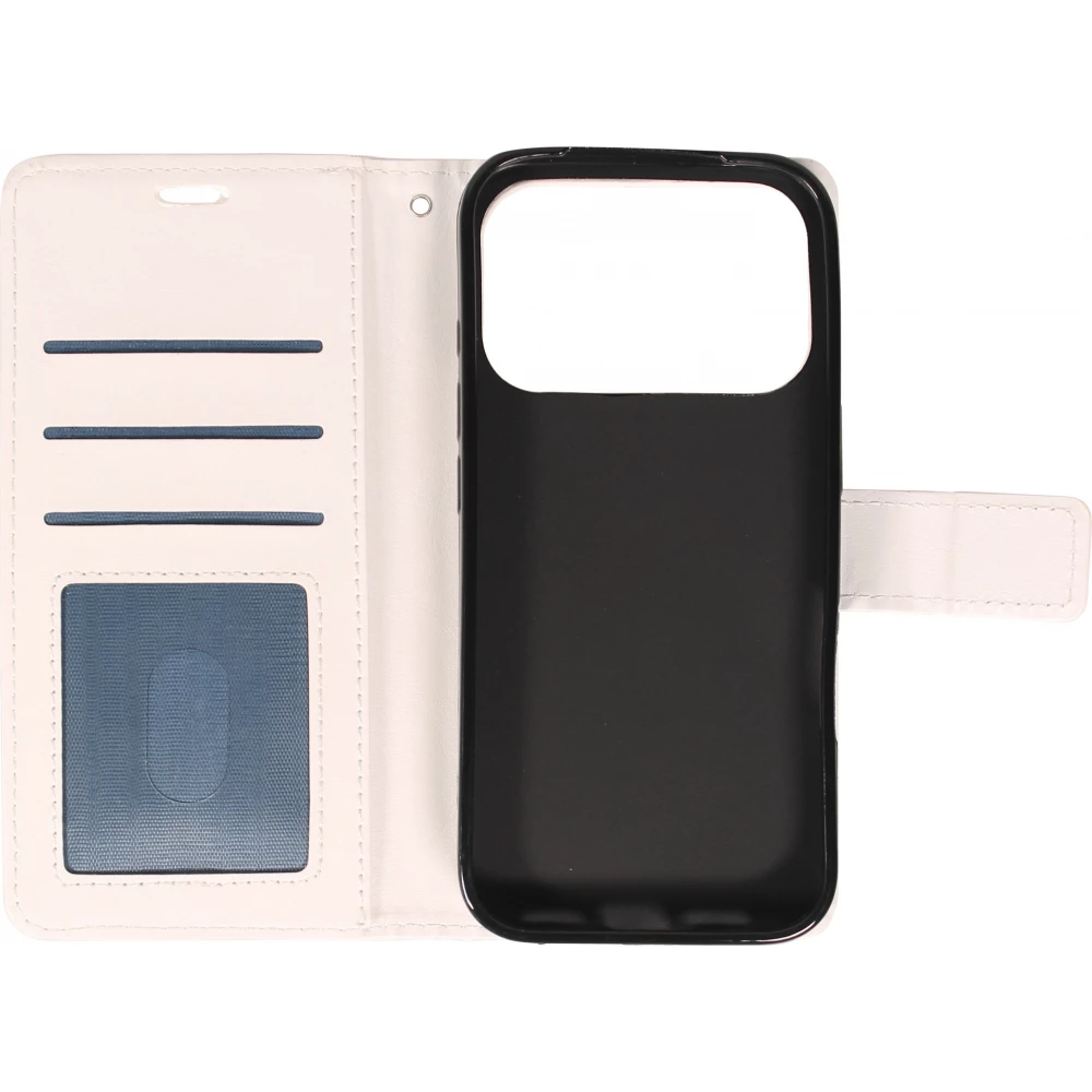 Fourre iPhone 17 Pro Max - Premium Flip cuir lisse porte-cartes - Blanc