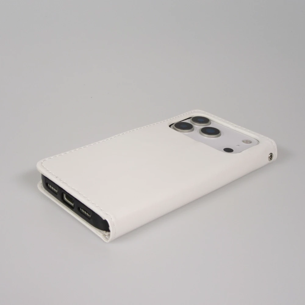 Fourre iPhone 17 Pro - Premium Flip cuir lisse porte-cartes - Blanc